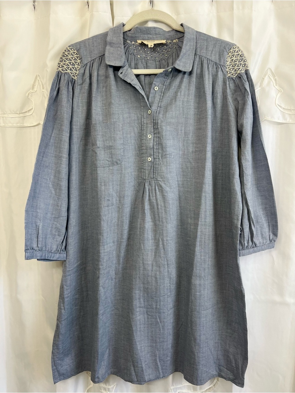 Athé Vanessa Bruno Chambray Lace Shirt Dress EU 38 Cotton Wool French Designer